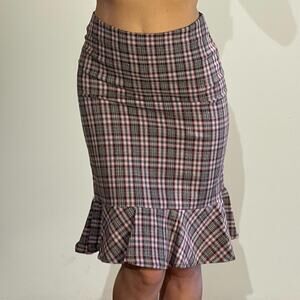 Brown and Pink Plaid Midi Skirt S